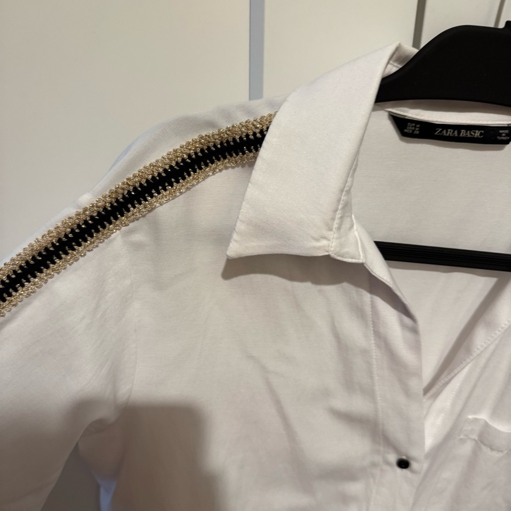 ZARA White Button-Up Poplin relaxed fit Shirt top M - Picture 7 of 10